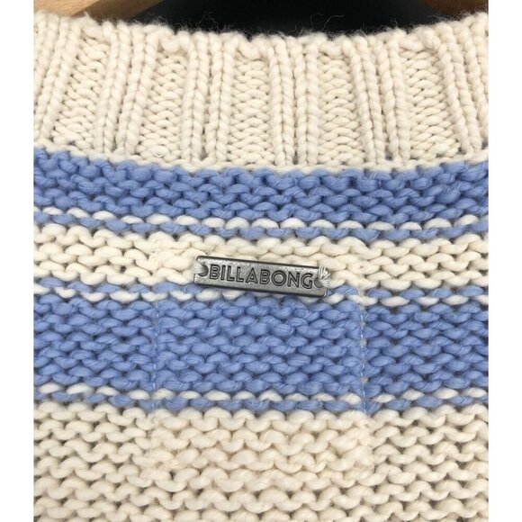 Billabong Women Make Way Stripe Cotton Crop Sweater M Blue & Ivory Coastal Beach - Picture 5 of 7